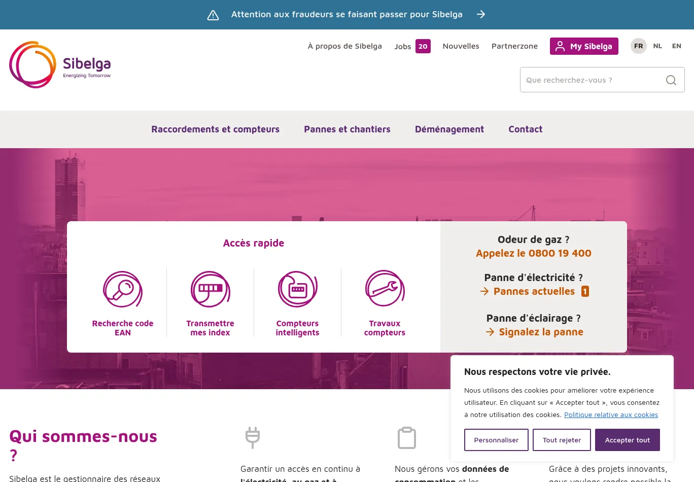 sibelga.be before consent screenshot