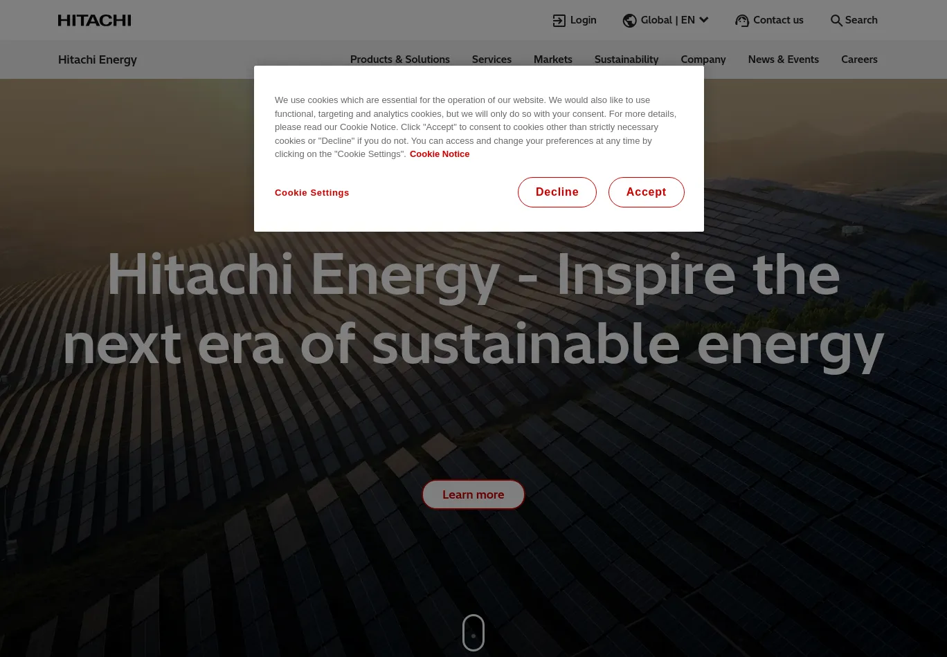 hitachienergy.com before consent screenshot