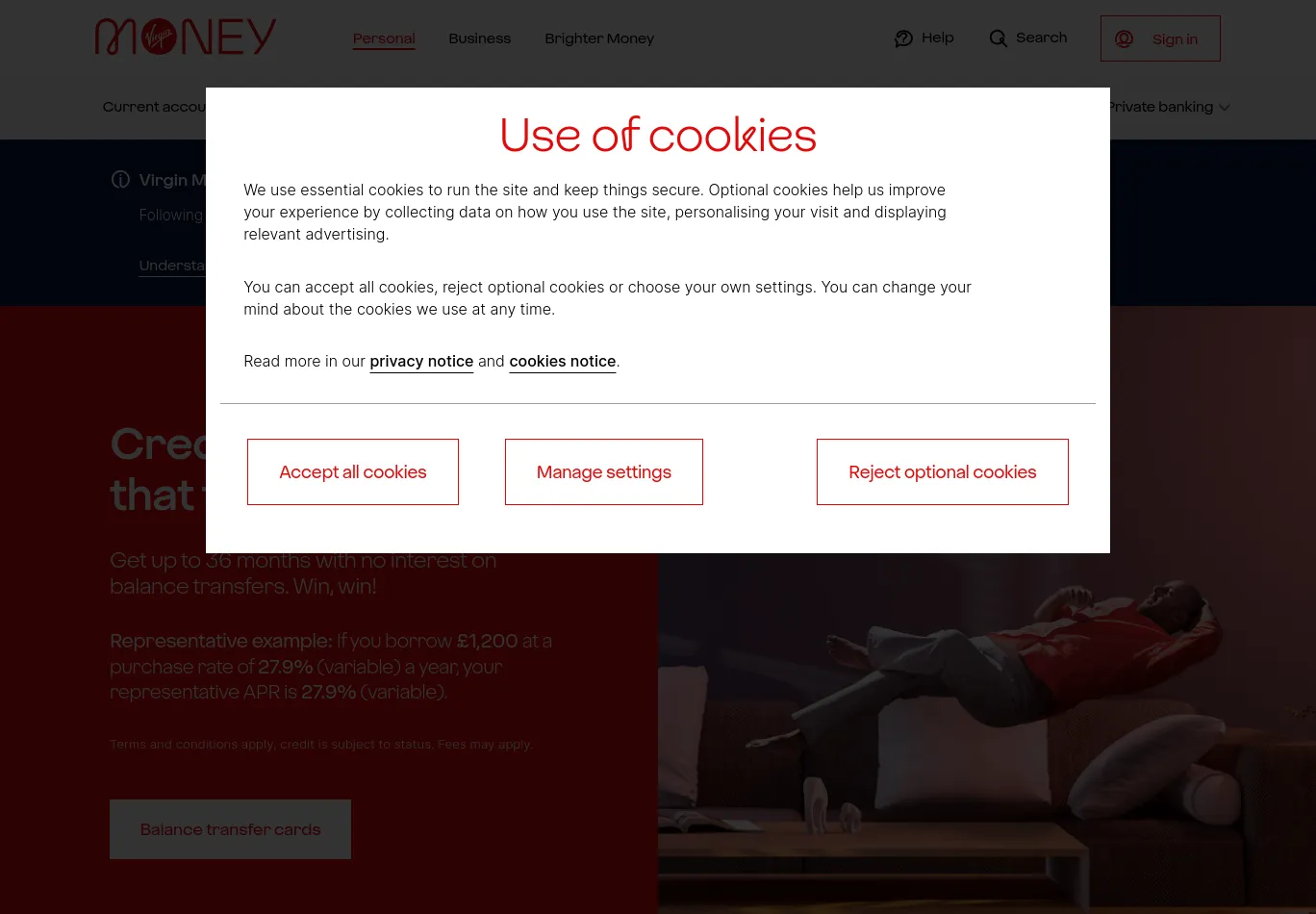 virginmoney.com before consent screenshot