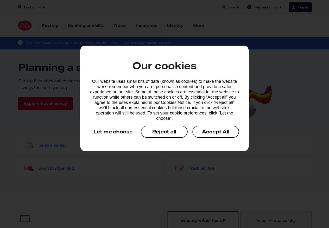 postoffice.co.uk before consent screenshot