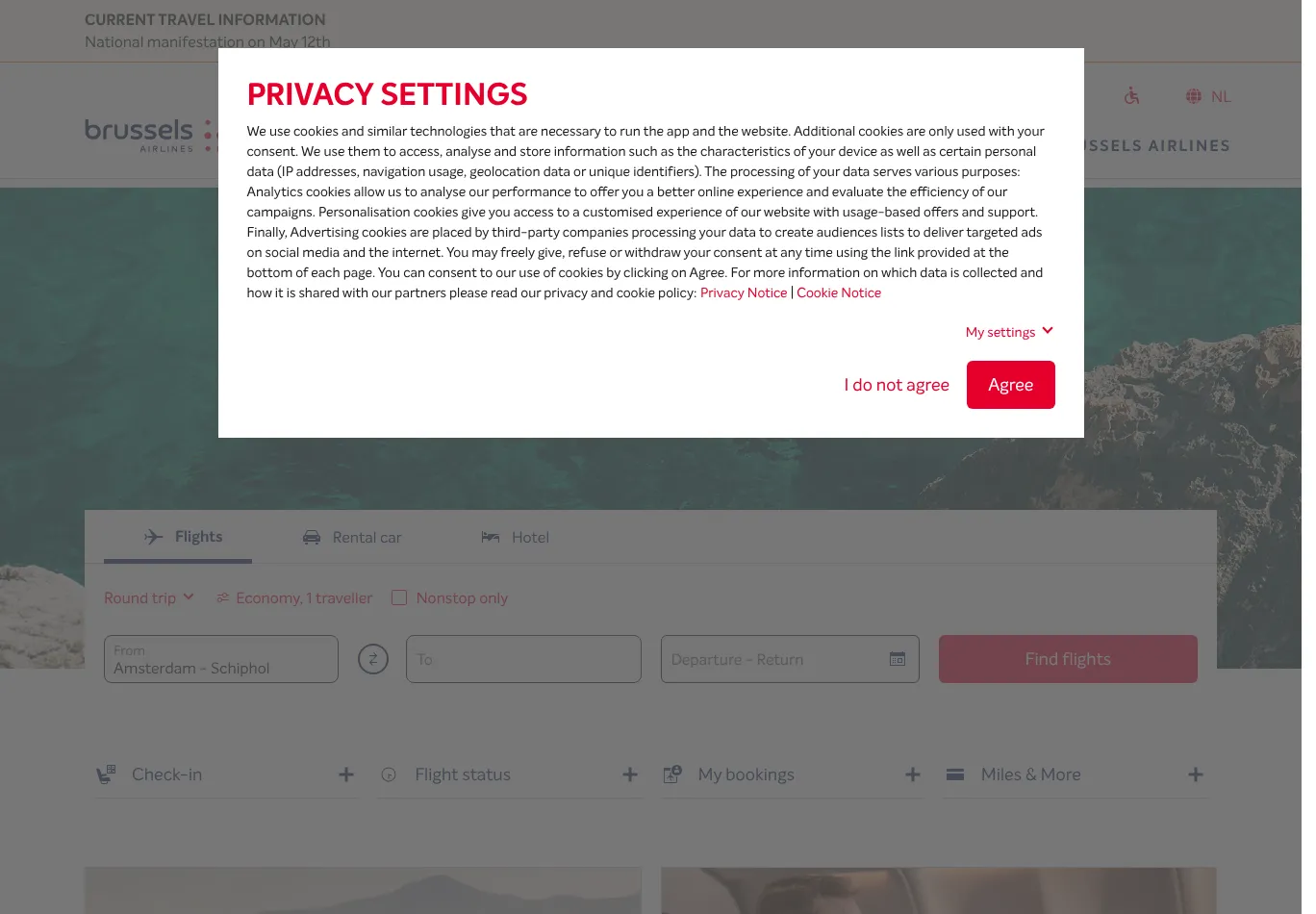 brusselsairlines.be before consent screenshot