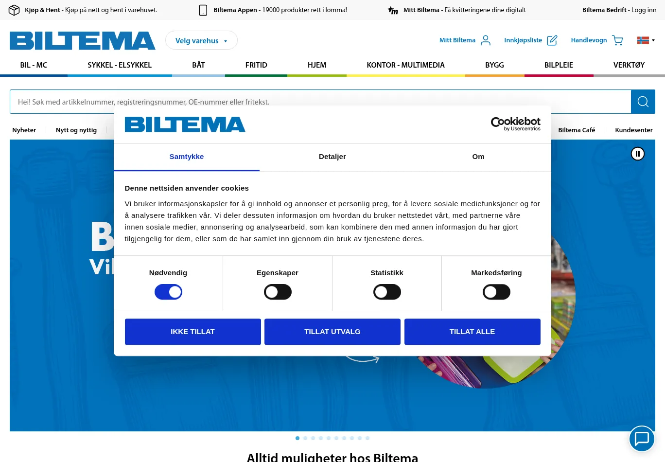 biltema.no before consent screenshot