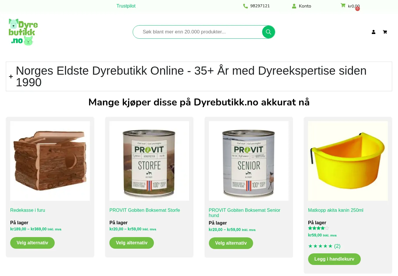 dyrebutikk.no screenshot