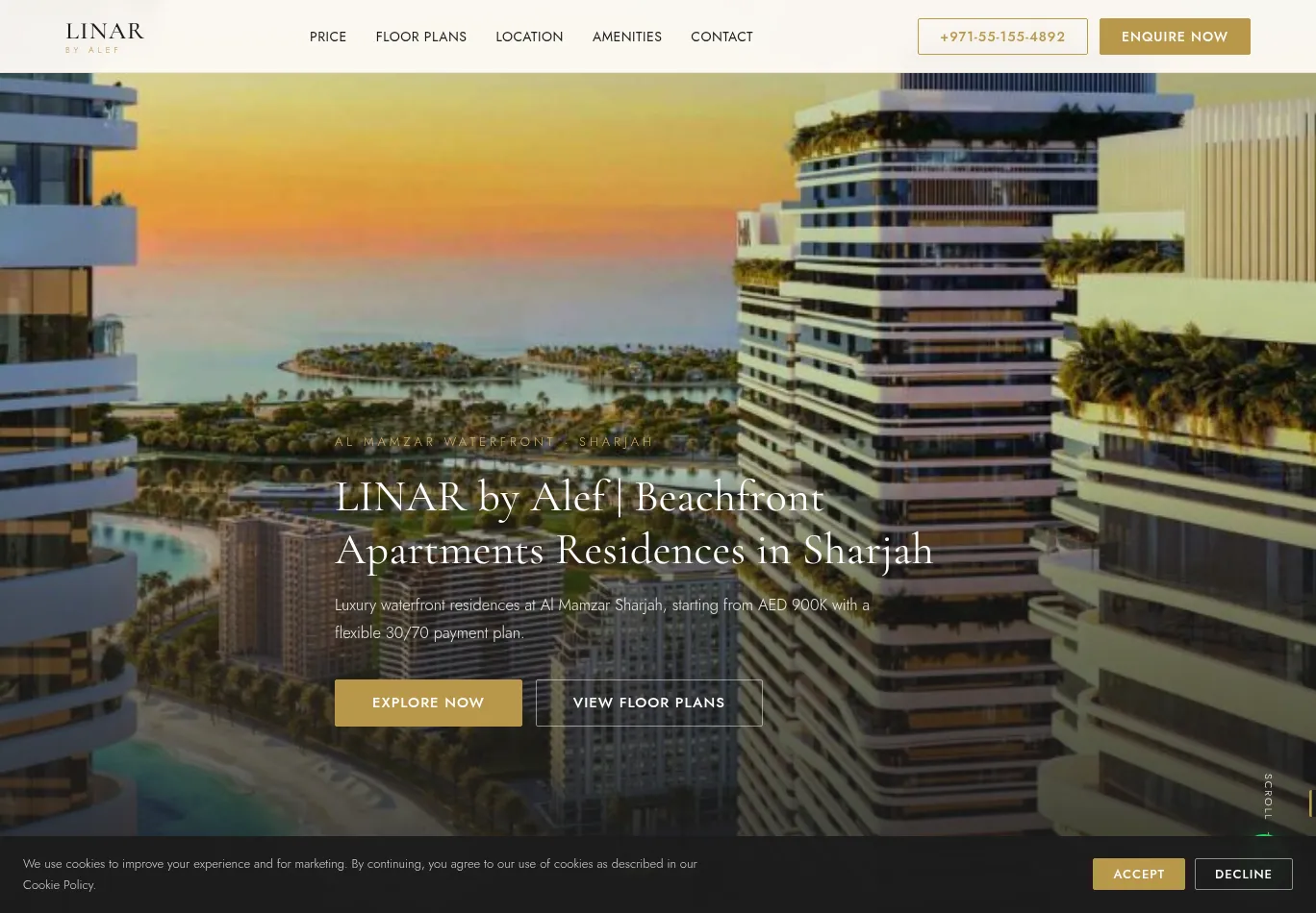 beachfront-living-sharjah.com before consent screenshot