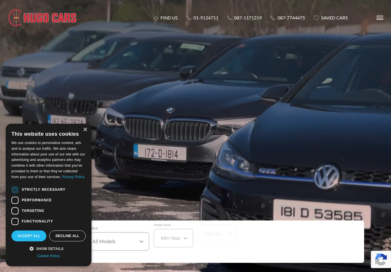 hugocars.ie before consent screenshot
