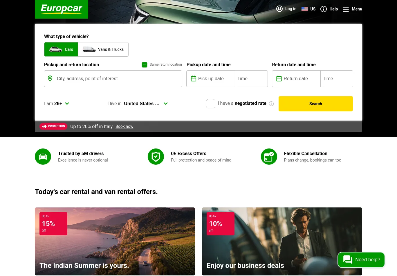 europcar.com necessary only consent screenshot
