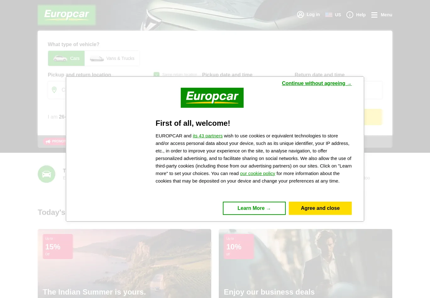 europcar.com before consent screenshot