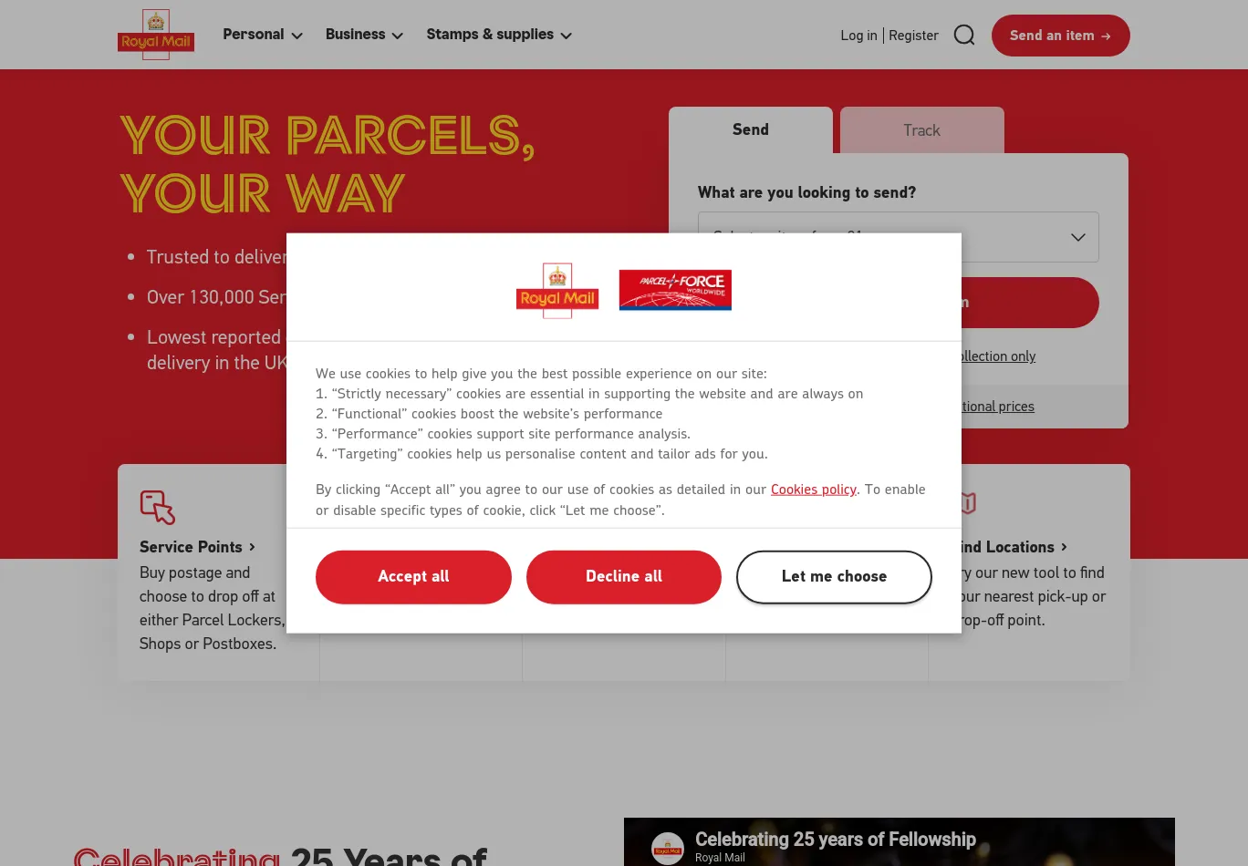 royalmail.com before consent screenshot