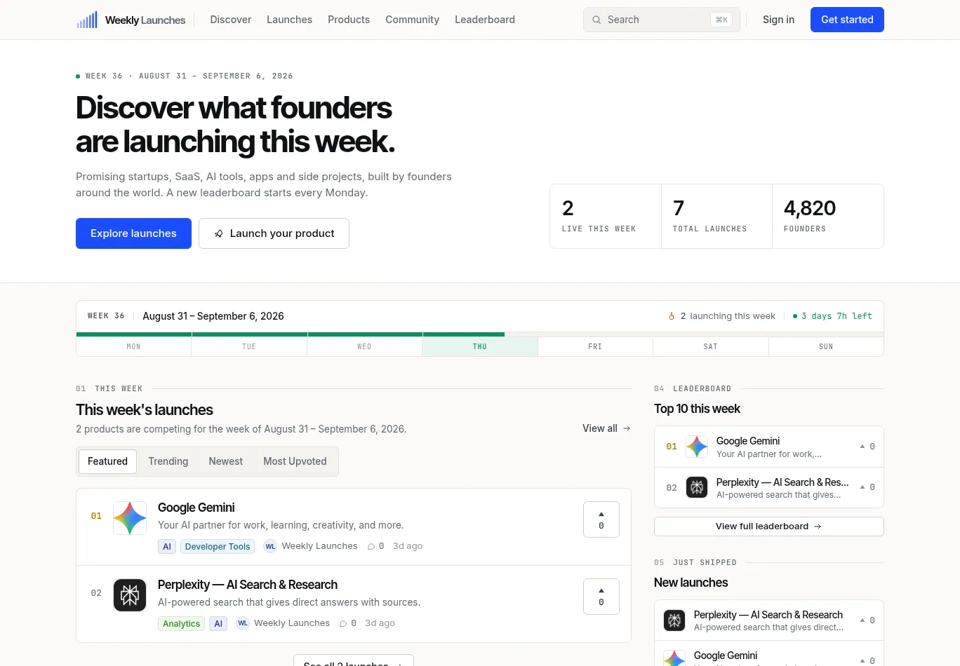 weeklylaunches.com screenshot