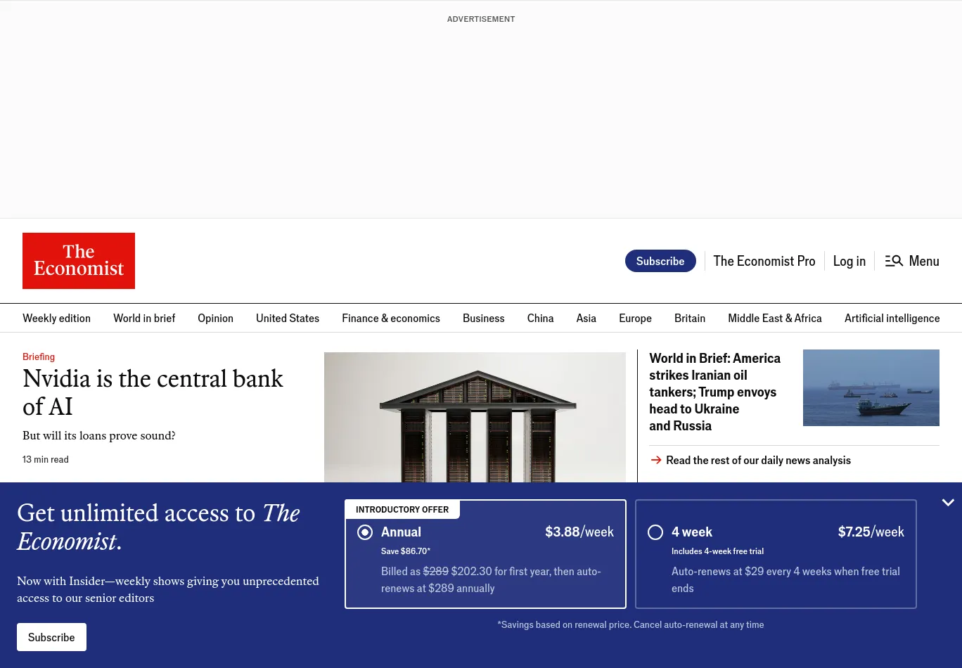 economist.com before consent screenshot