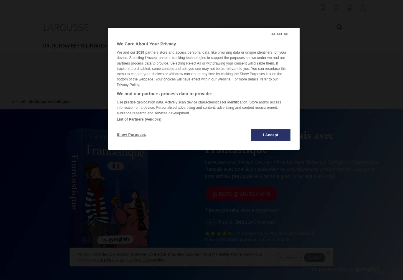 cours-francais.larousse.fr before consent screenshot