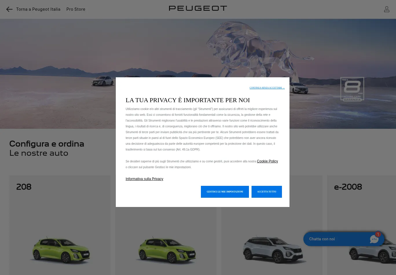 store.peugeot.it before consent screenshot