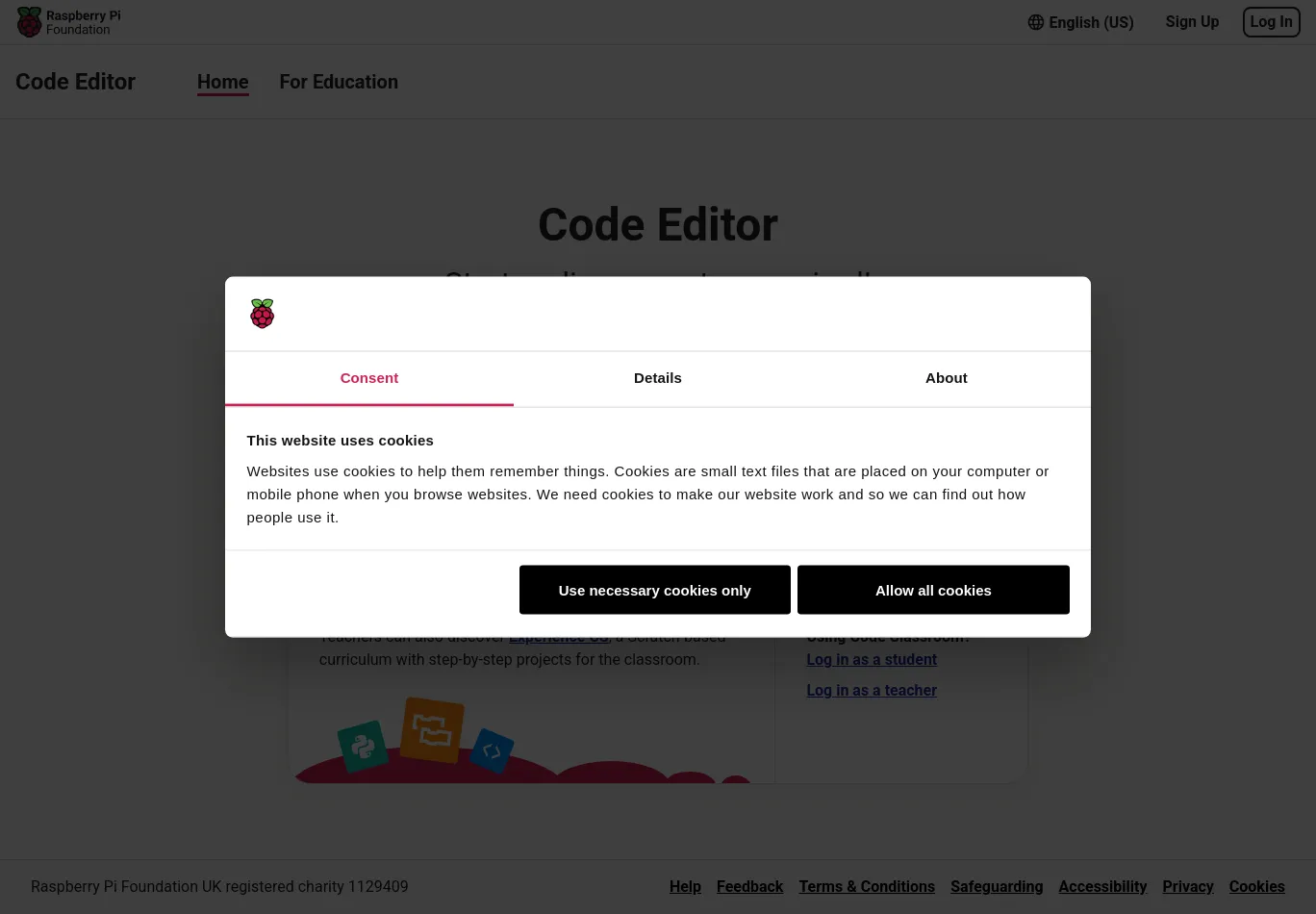 editor.raspberrypi.org before consent screenshot