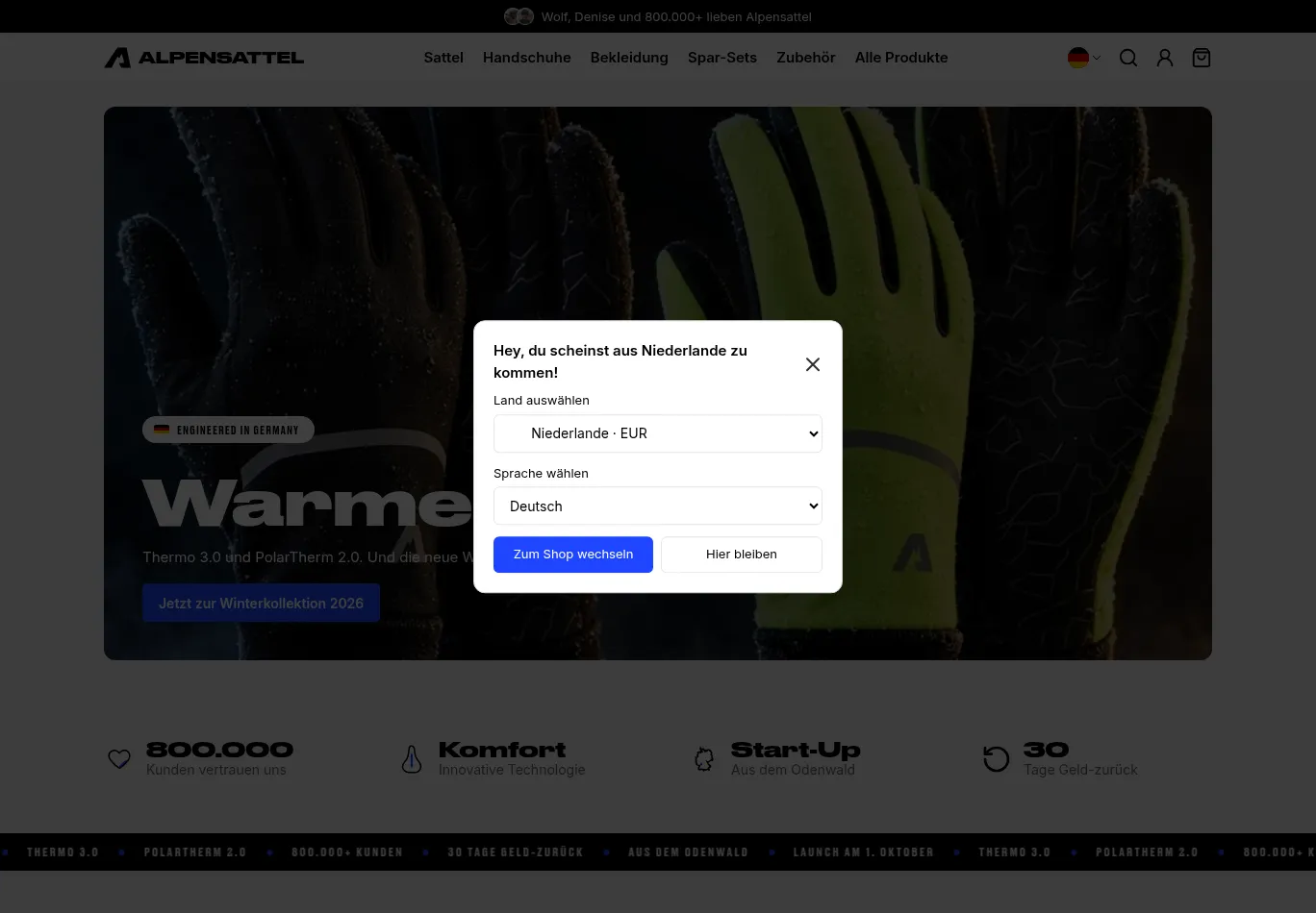 alpensattel.de before consent screenshot