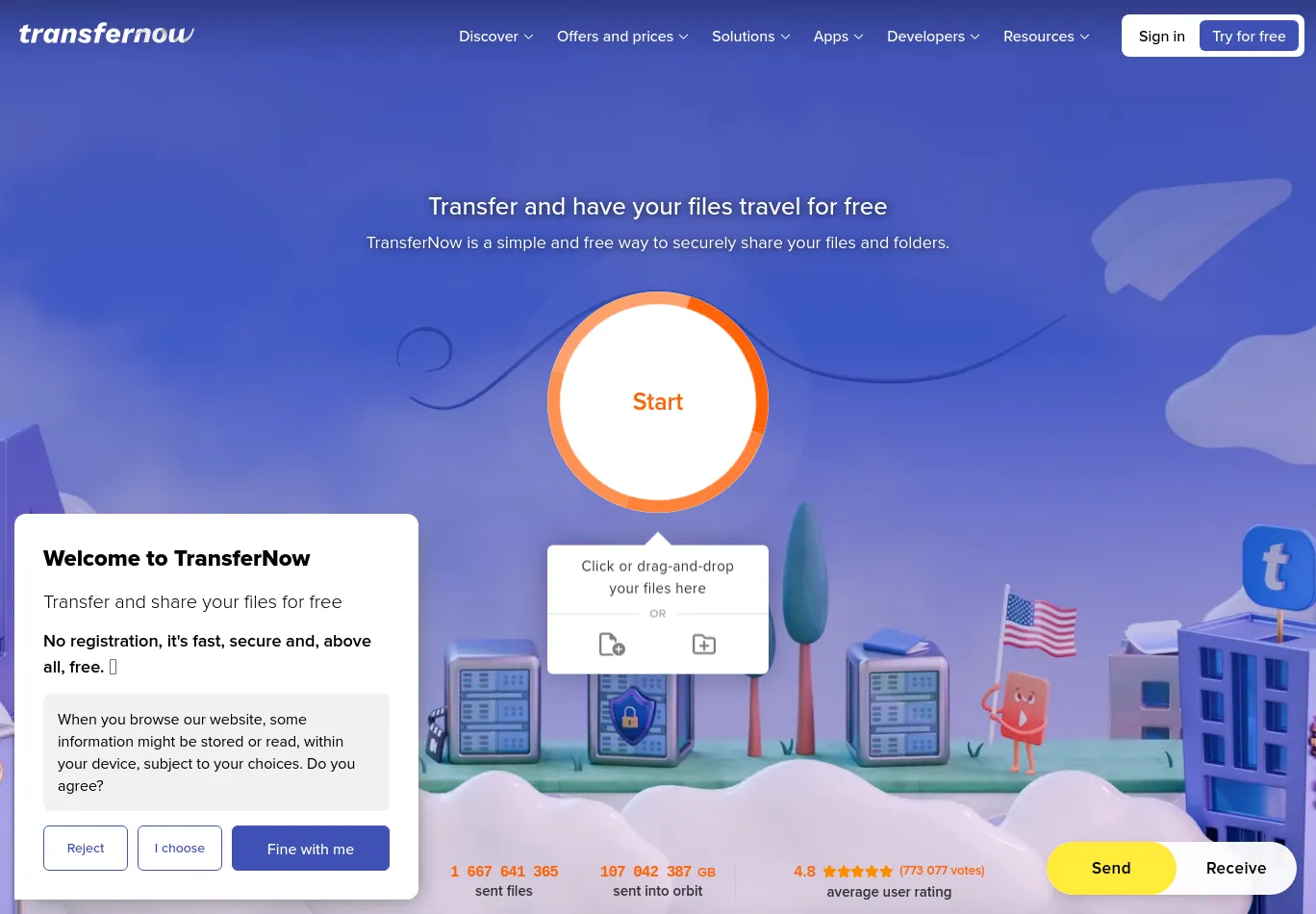 transfernow.net before consent screenshot