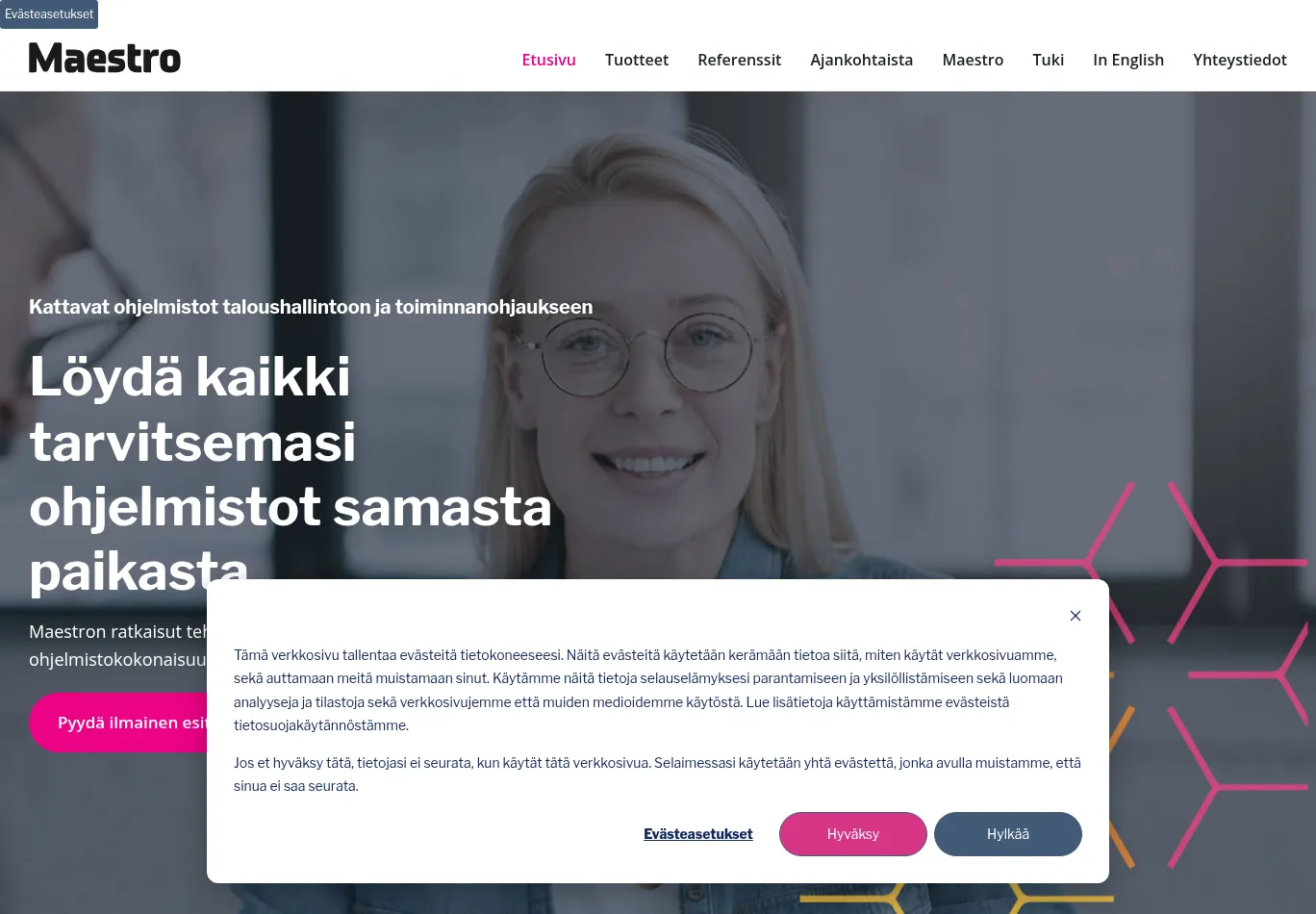 maestro.fi before consent screenshot