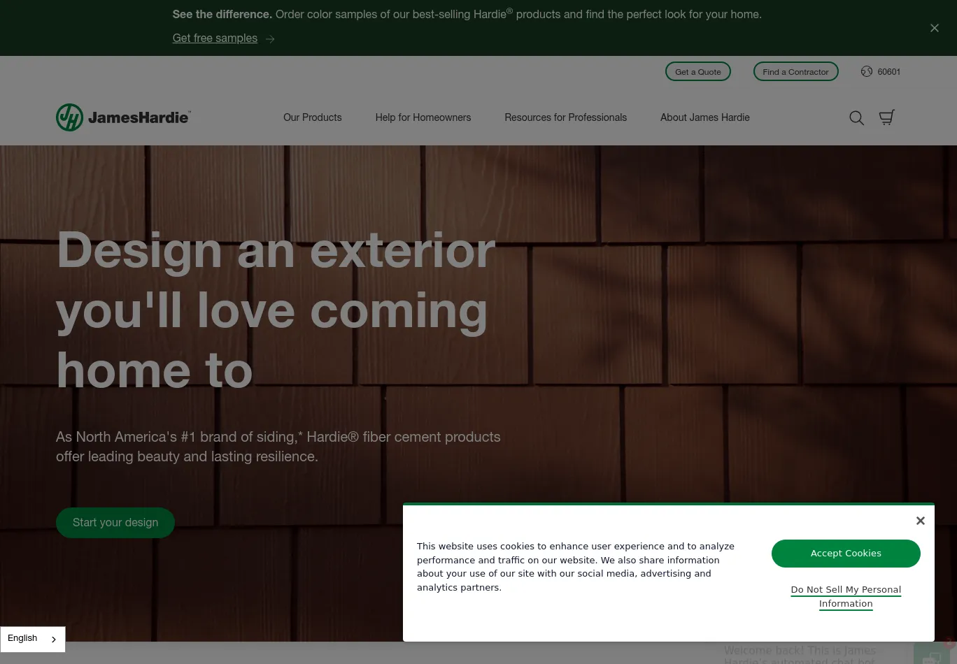 jameshardie.com before consent screenshot