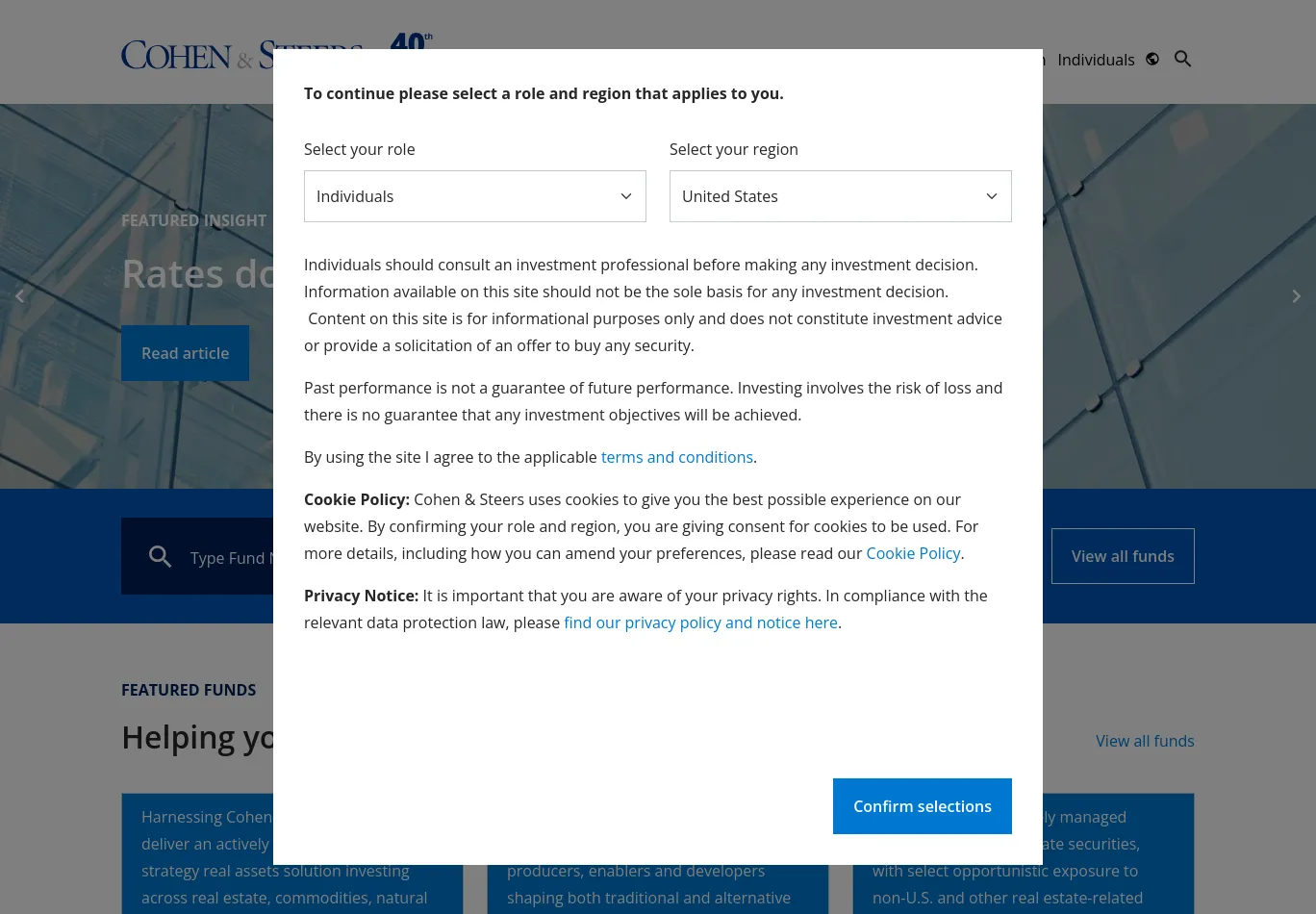 cohenandsteers.com before consent screenshot