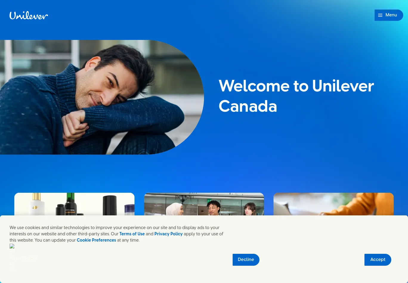 unilever.ca before consent screenshot